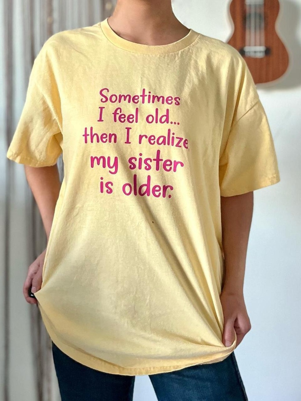gildan “sometimes i feel old…then i remember my sister is older graphic t-shirt